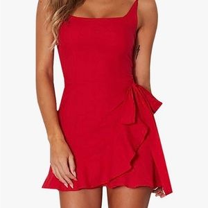 Women's ruffle hem wrap dress front tie knot dress